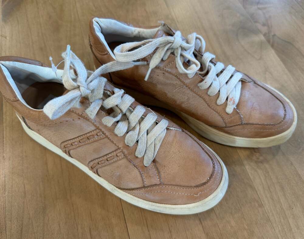 White Raven Tan Distressed Leather Casual Sneakers Shoes Sz 9